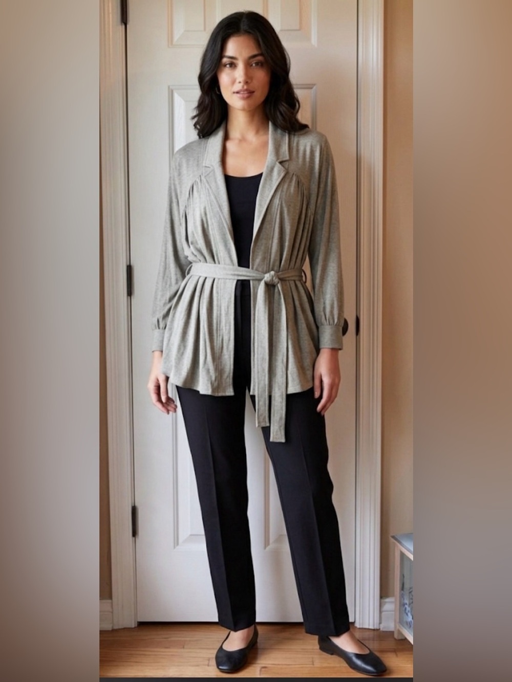 Yansi Fugel Knit Wrap Style Cardigan - Tan/Sage Blend - Sz Large